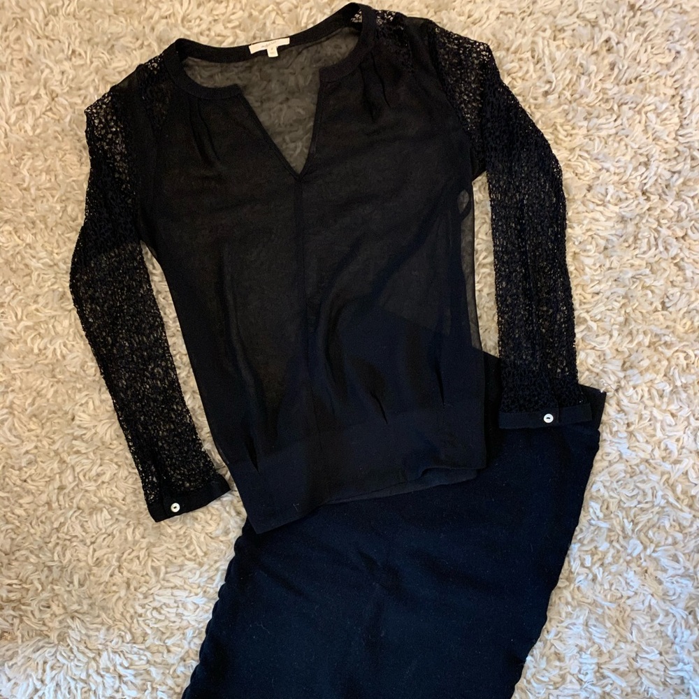 Sheer, lace long sleeved top